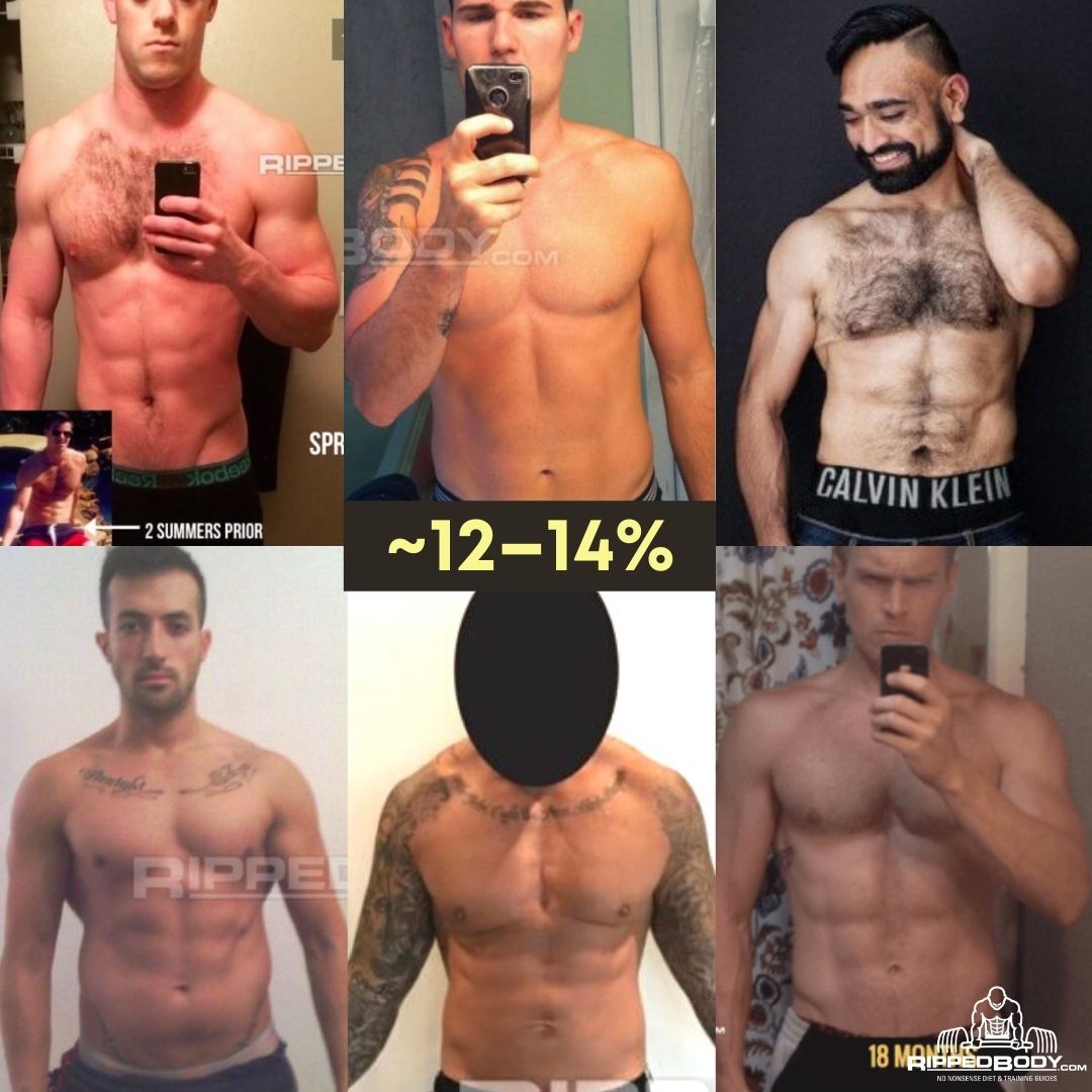 men at different body fat percentages