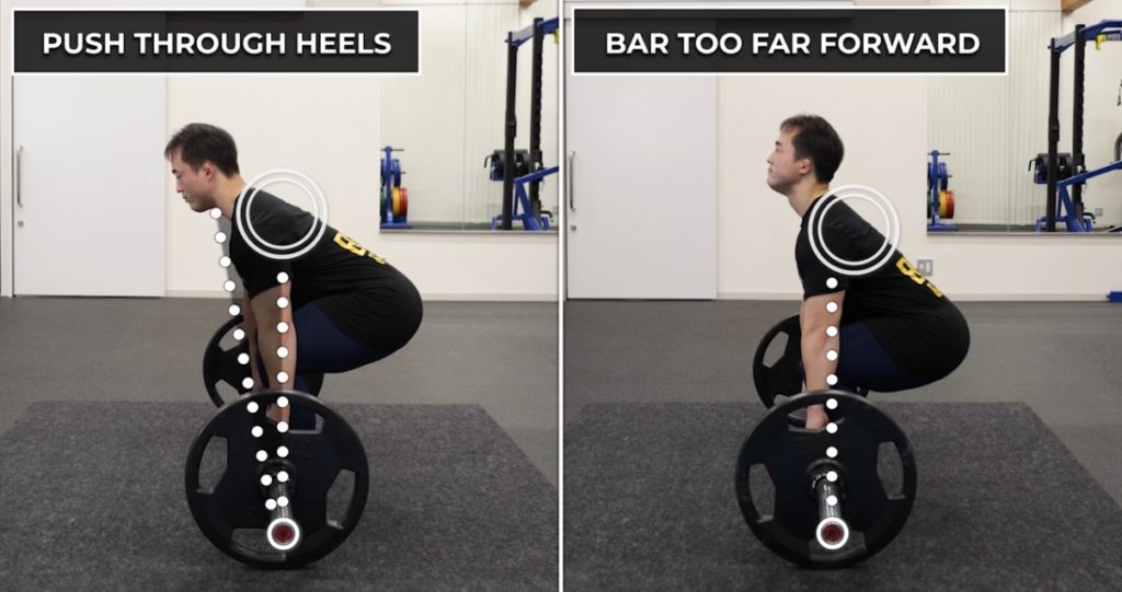 The proper deadlift pulling position is where the scapular is directly above the barbell.