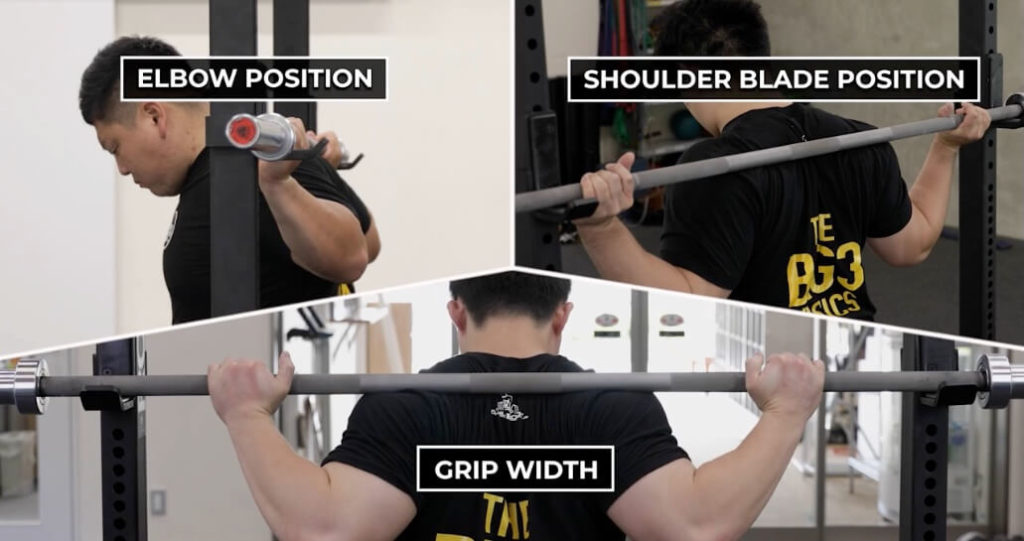 Three adjustments to try when positioning the barbell for the low bar squat.