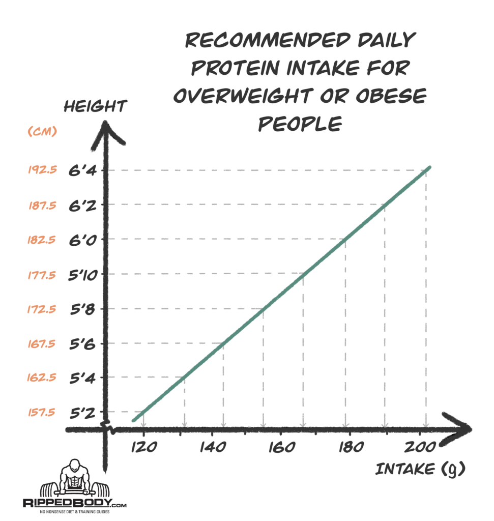 Necessary protein intake changes for those considerably over weight.