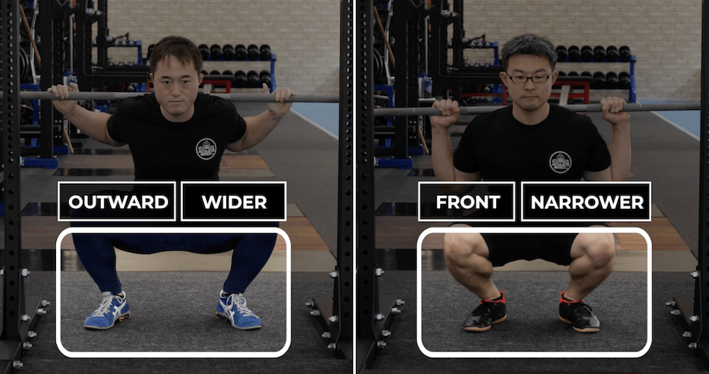 The squat stance width and toe angles